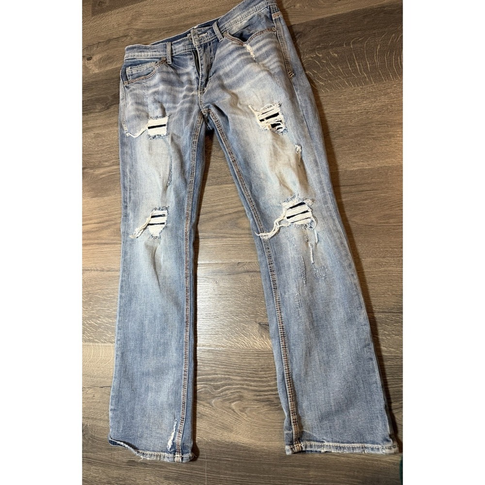 Men's Bke Aiden Distressed Denim Jeans White Light Wash 32x32